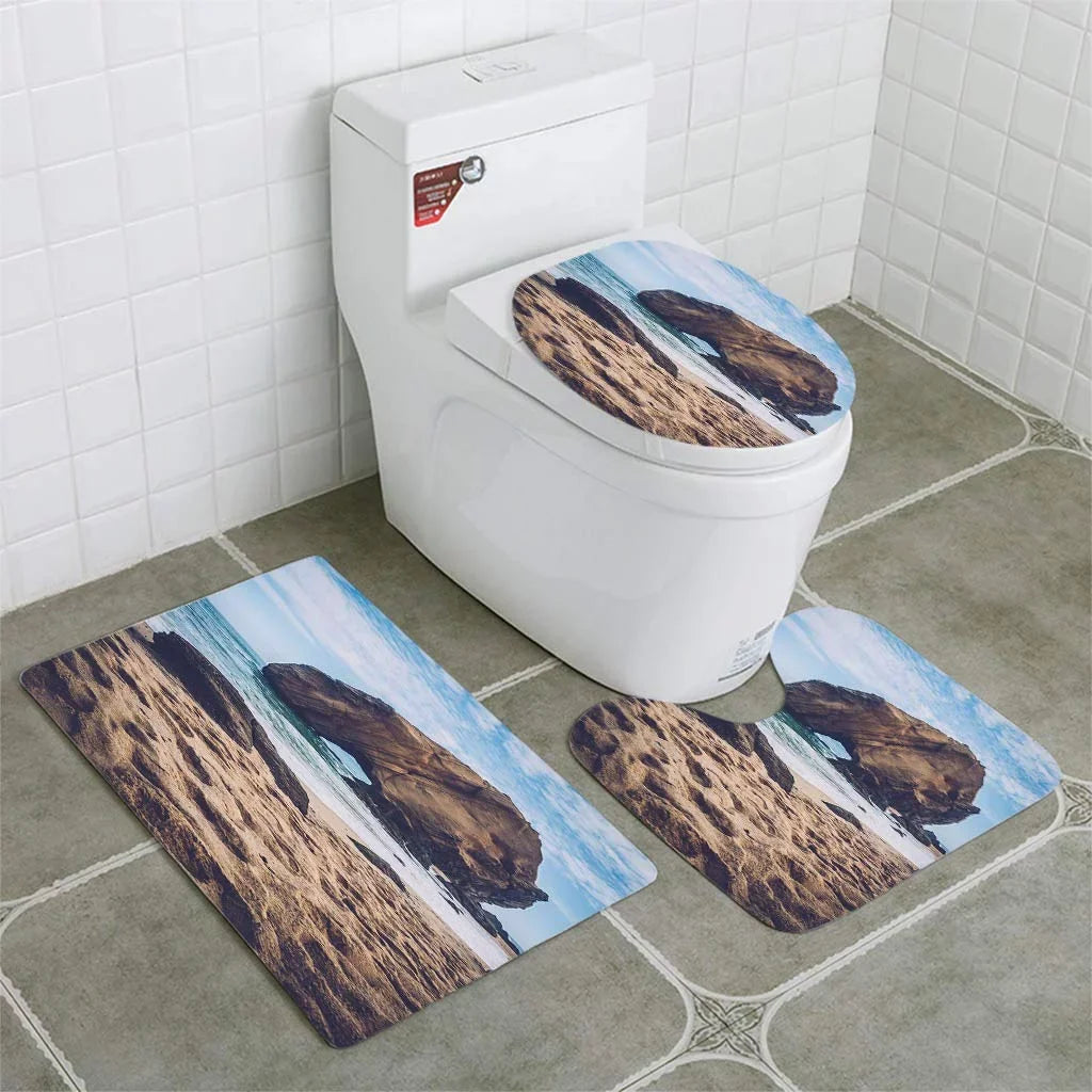 CHAPLLE Penedo do Guincho Santa Cruz Beach Rock 3 Piece Bathroom Rugs Set Bath Rug Contour Mat and Toilet Lid Cover