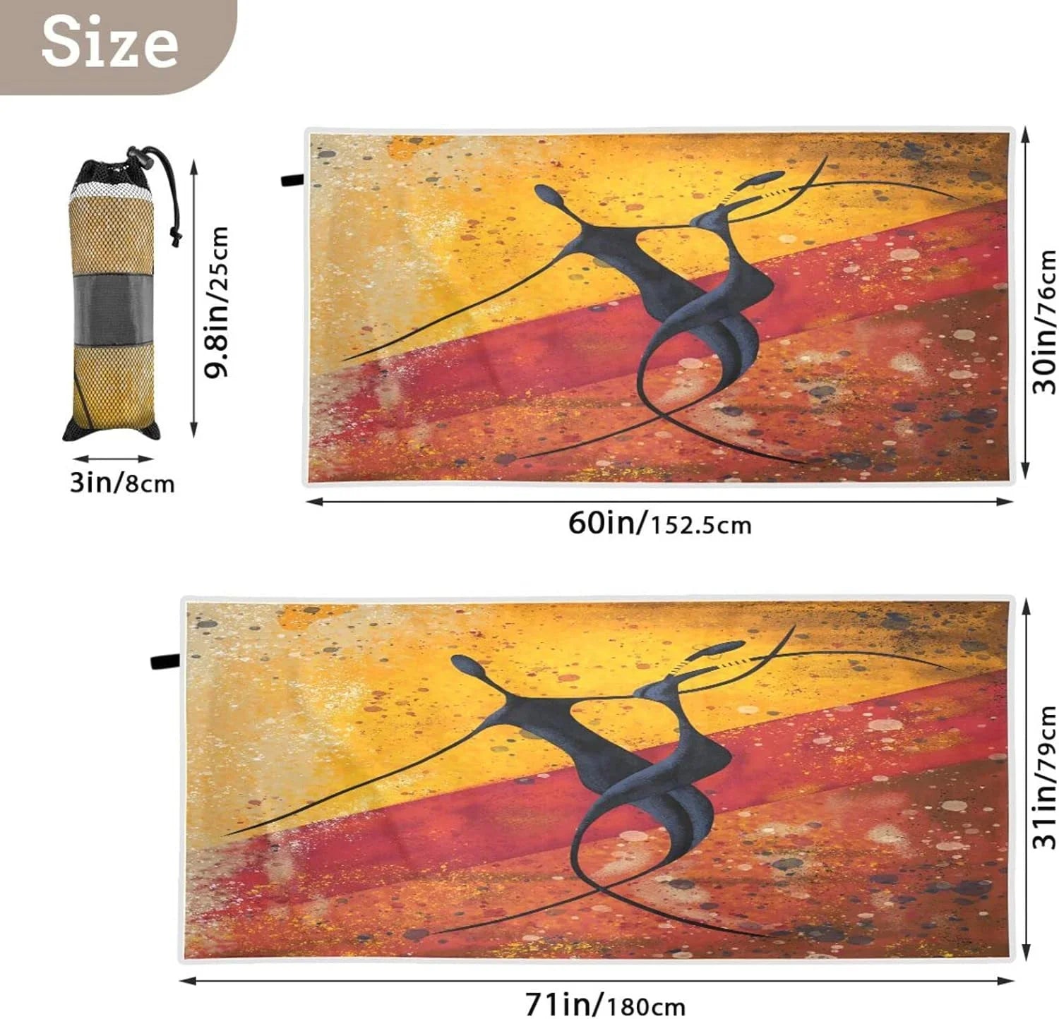 Bestwell African Couple Dancers Beach Towel - Lightweight Compact Oversized Travel Towels - Super Absorbent Quick Dry Towel for Swimming Camping Holiday（560）