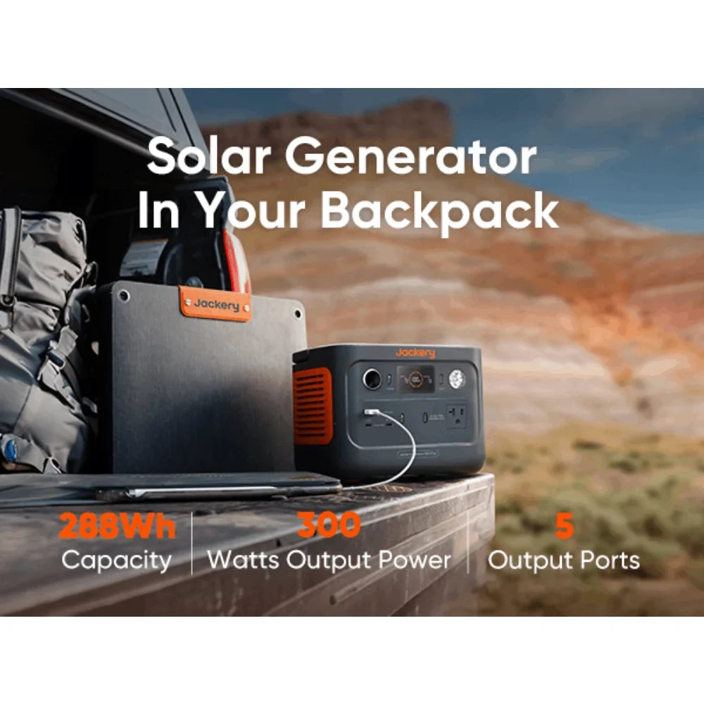Jackery Explorer 300 Plus Portable Power Station, 288Wh Backup LiFePO4 Battery, 300W AC Outlet, 3.75 KG Solar Generator for RV, Outdoors, Camping, Traveling, and Emergencies
