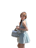 Deeeefuu Pei Pei Han Man Oni Mint Mambo Neck Dress Women Tie Waisted Commuter Short Dresses Sleeveless Halter Dress [In Stock]] S