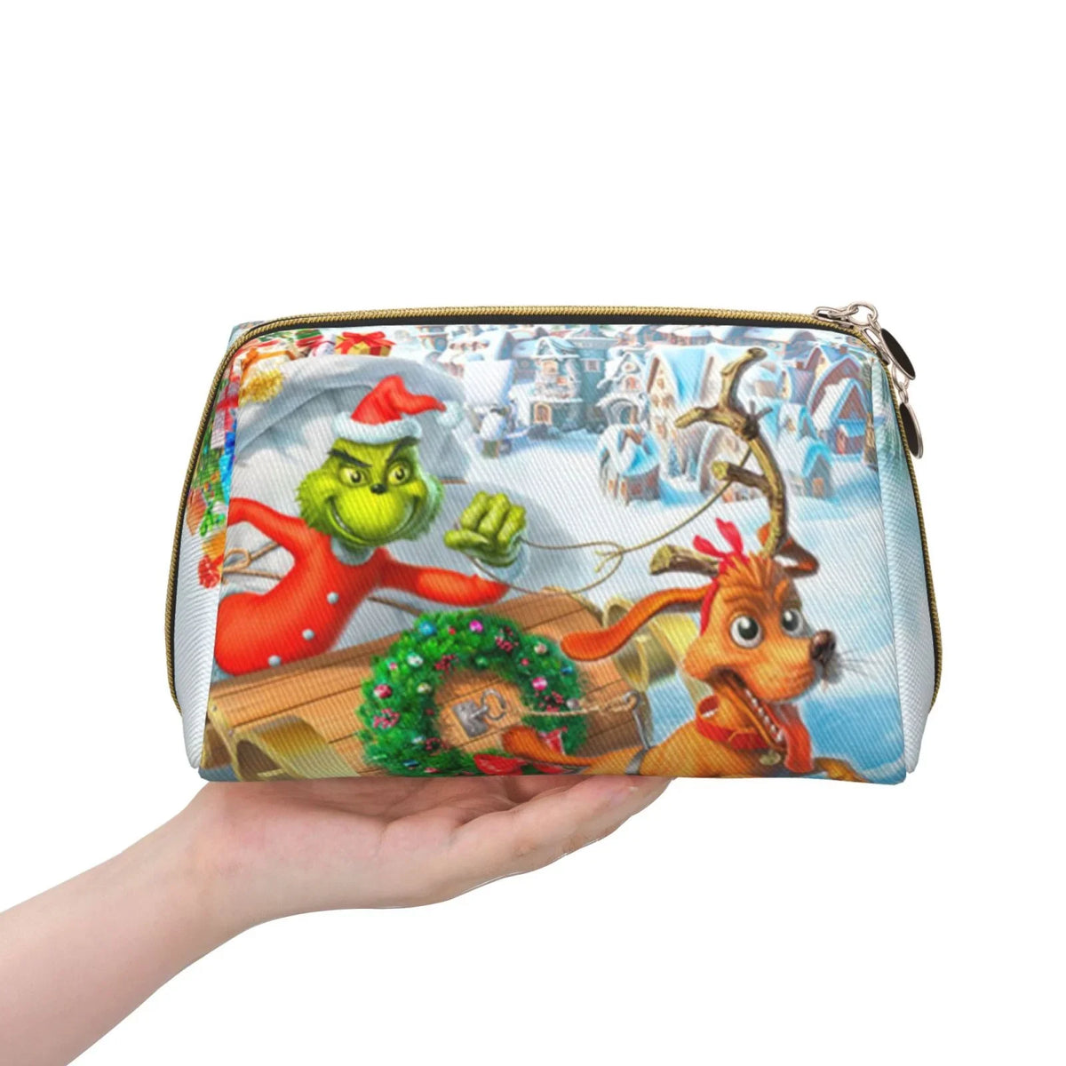 The Grinch Christmas Adventures Cosmetic Bag Makeup Organizer Leather Portable Pouch Gift Travel Toiletry Bag Storage Purse