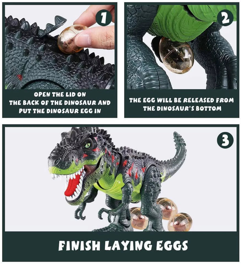 WESPREX Electronic Walking T-Rex: Flame Spray, Water Mist, Laying Eggs, Light Up Eyes, Roaring Sound, Realistic Toy for Kids 3+ Eletronic Walking T-Rex