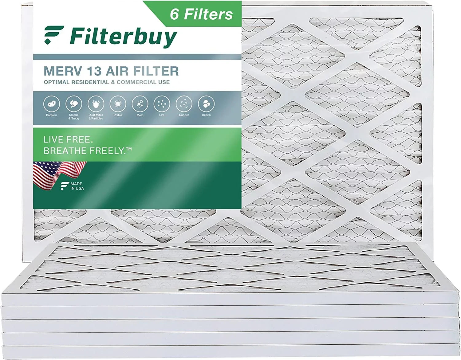 Filterbuy 20x30x1 MERV 13 Pleated HVAC AC Furnace Air Filters (6-Pack)
