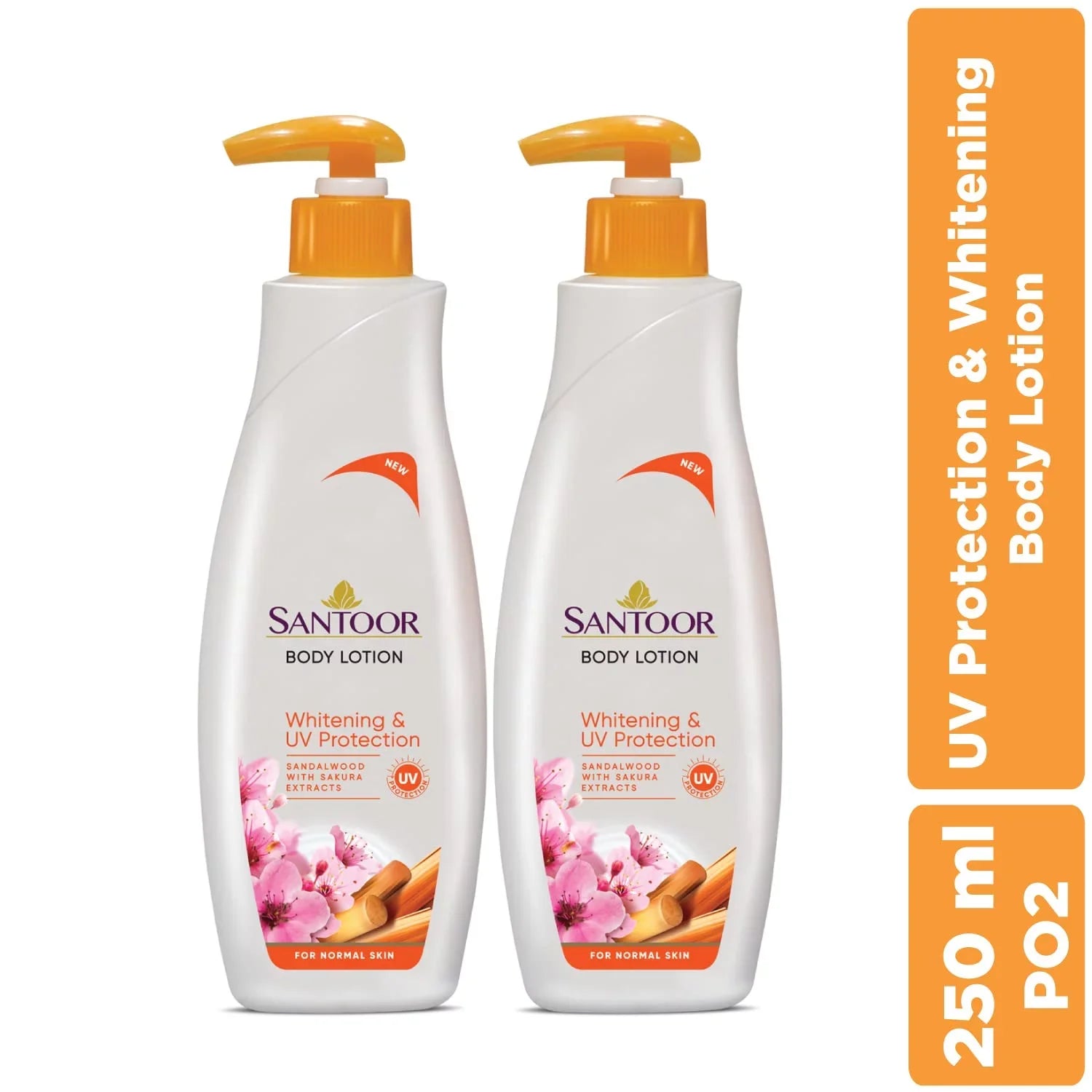 Santoor Perfumed Body Lotion for Whitening & UV Protection with Sandalwood & Sakura Extracts, 250ml (Pack of 2)