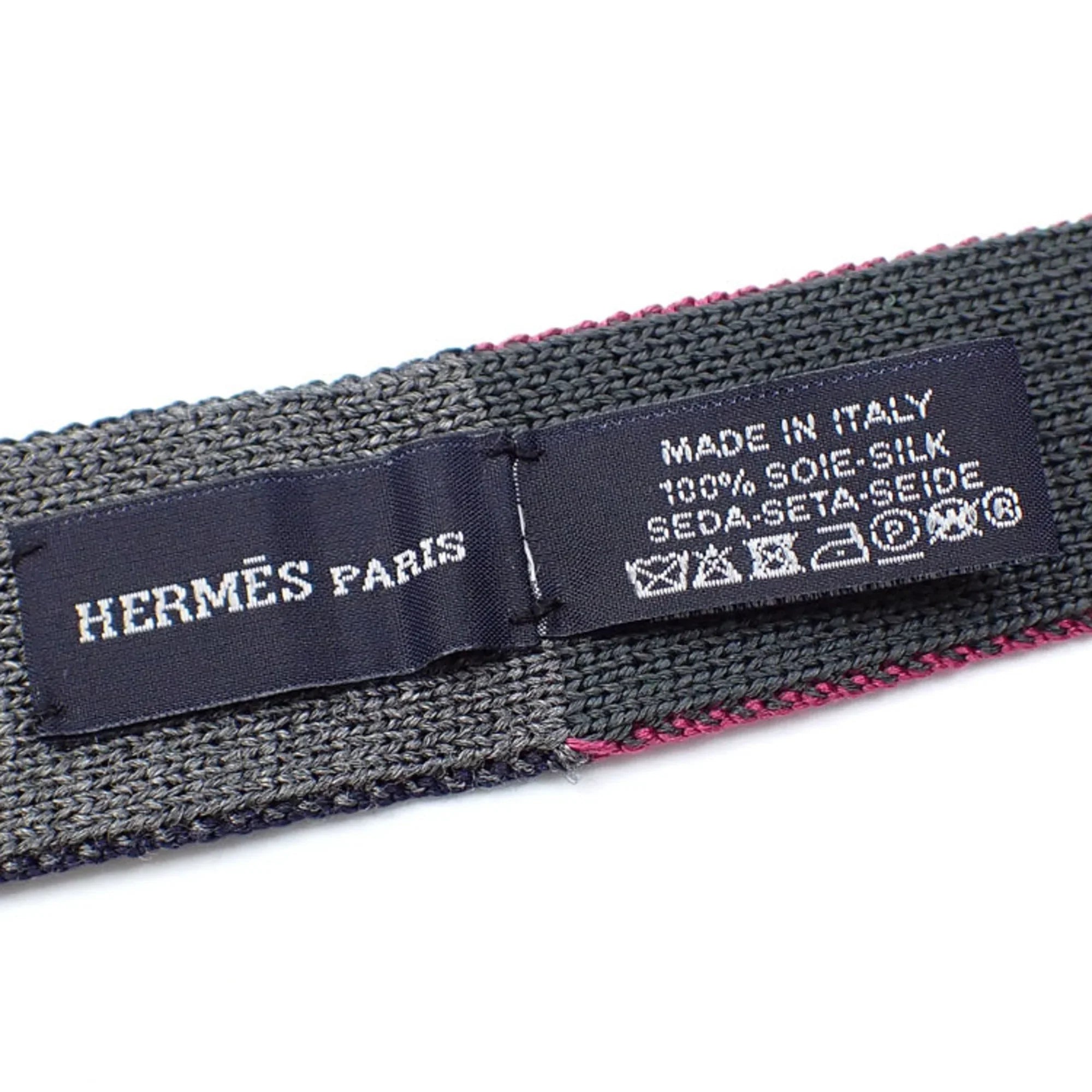 Pre-Owned Hermes Necktie Men's Square End Silk Pink Gray Navy Reversible 042017 (Good)