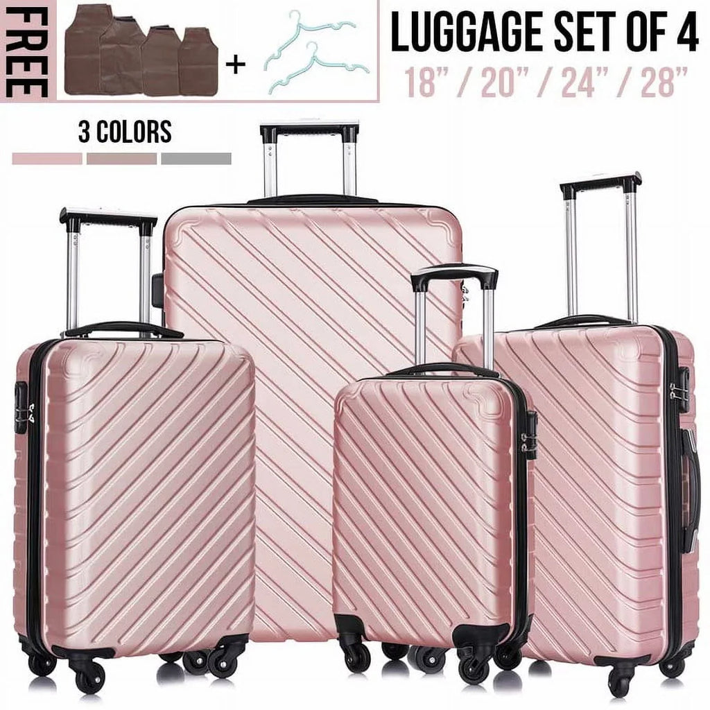 4 Piece Hardshell Luggage Sets,Travel Suitcase,Carry On Luggage with Spinner Wheels Free Cover&Hanger Inside rose gold
