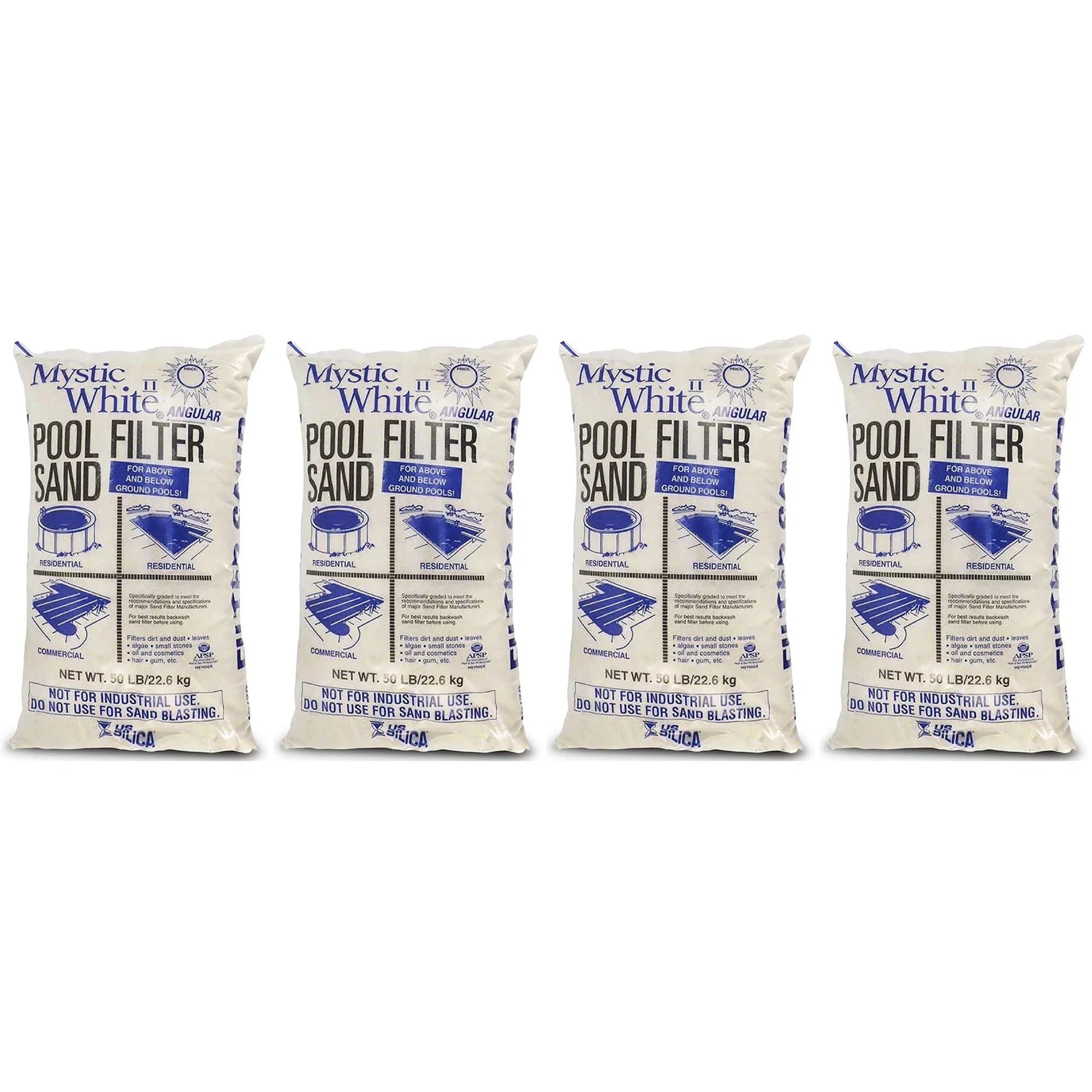 U.S. Silica 50lbs Mystic White II Swimming Pool Filter Sand, White (4 Pack)