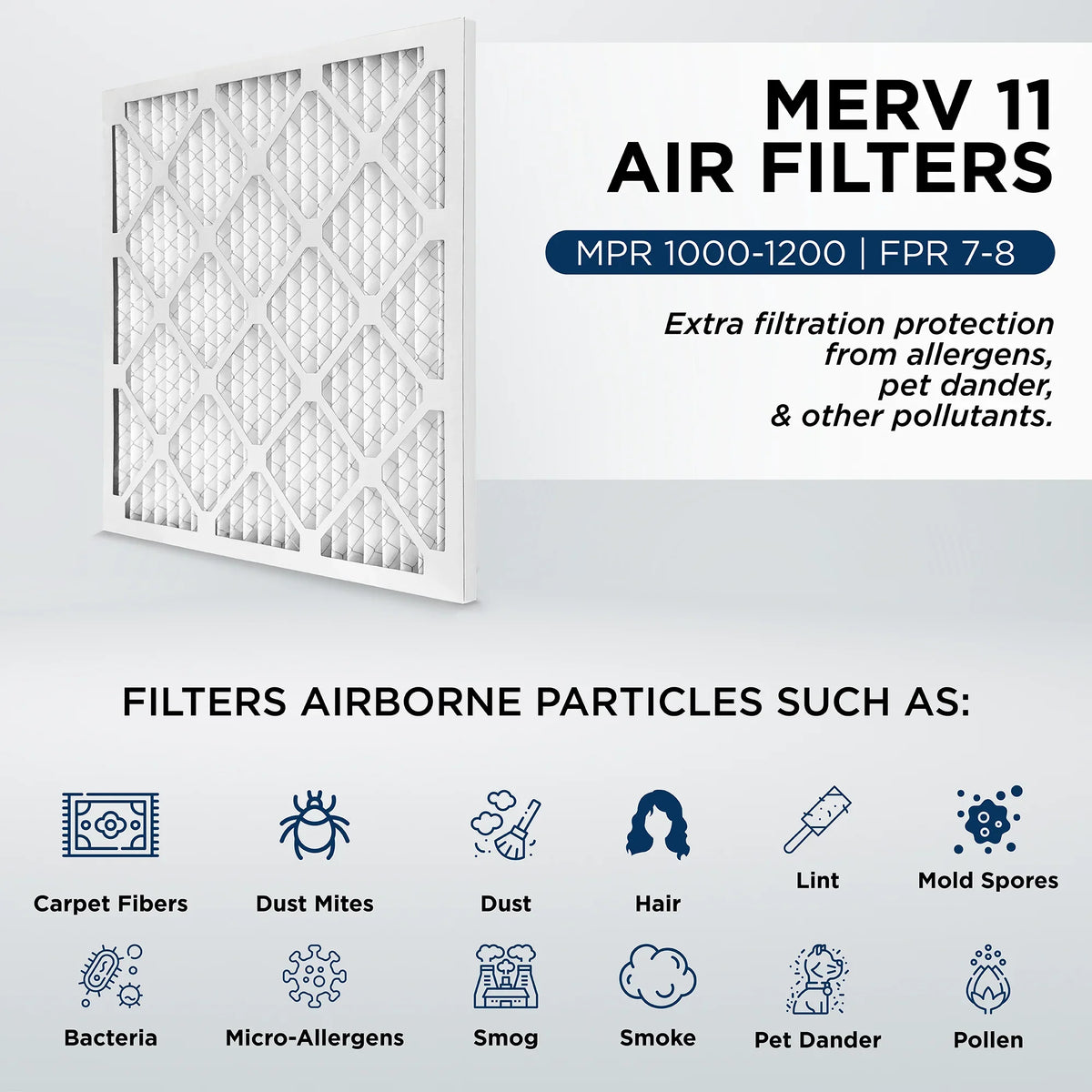 25x25x1 MERV 11, MPR 1000 Pleated AC Furnace 1" Air Filters by Pamlico. Quantity 6. Actual Size: 24-1/2 x 24-1/2 x 3/4