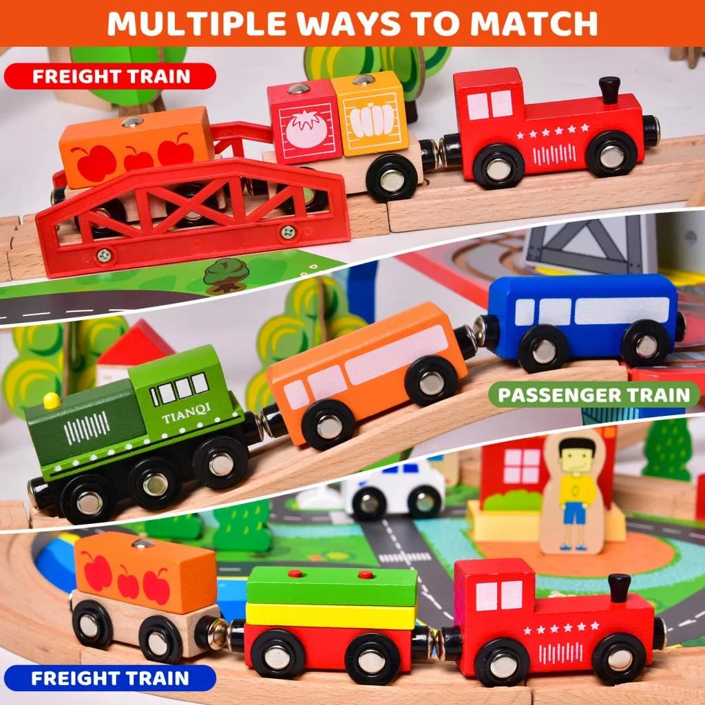 Fun Little Toys 88PCs Wooden Play Set, Enchanting Wooden Train  Set for Toddlers Age 3+