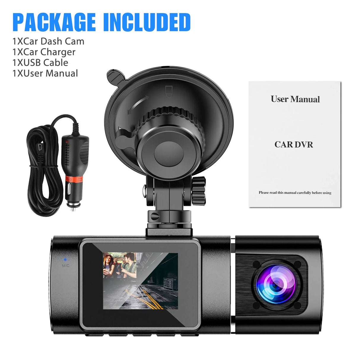 Dual Lens Car DVR Dash Cam Video Recorder G-Sensor 1080P HD Front+Inside Camera