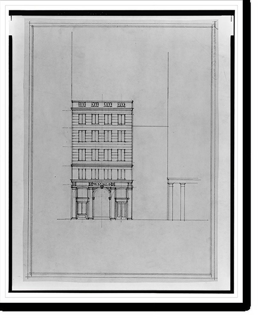 Historic Framed Print, [Two office buildings for B.F. Saul, 15th Street, N.W. (lots 69 and 10, square 218), McPherson Square, Washington, D.C. Front elevation] - 2, 17-7/8" x 21-7/8"