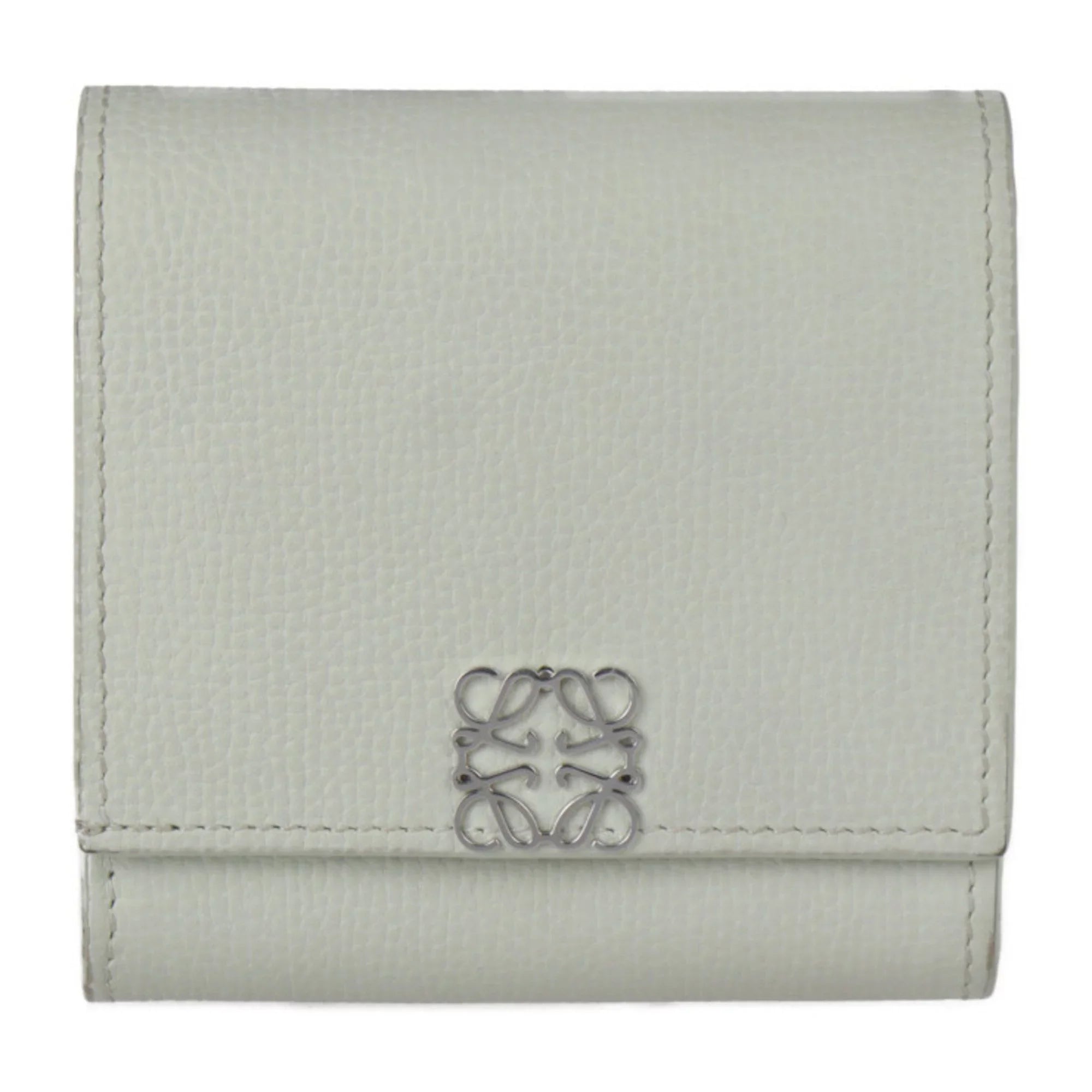 Pre-Owned LOEWE Loewe ANAGRAM COMPACT FLAP WALLET Anagram compact flap wallet folio C821L57X01 leather light green series silver metal fittings L-shaped fastener (Good)
