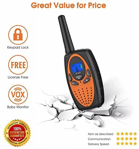 Two Way Radios for Adults, FRS Walkie Talkie Long Range /Hands Free Walki Talki with Noise Cancelling for Women Kids Camping Hiking Cruise Ship (Orange 2 in 1)