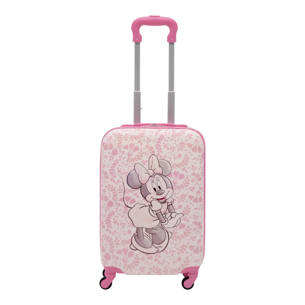 Disney Minnie Mouse 21 Inch Kids Rolling Luggage, Hardshell Carry On Suitcase with Wheels, Pink - Floral