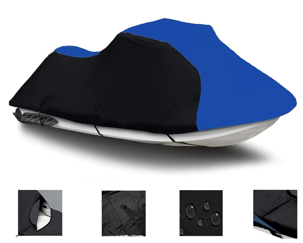 BLACK / BLUE HEAVY-DUTY, 600 DENIER Jet Ski PWC Cover Compatible for Yamaha FX 140 FX140 Trailerable 2002 2003 2004 2005
