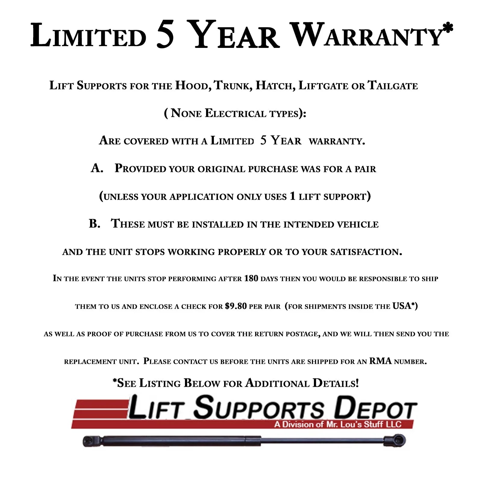 Qty 2 Pm2026 Trunk Lift Supports W/O Spoiler. Gas Shock - 2002 2003 2004 2005 2006 2007 2008 2009 2010 2011 2012 2013 2014 2015 2016 2017 2018 2019 2020 2001 Lift Supports Depot PM2026-a
