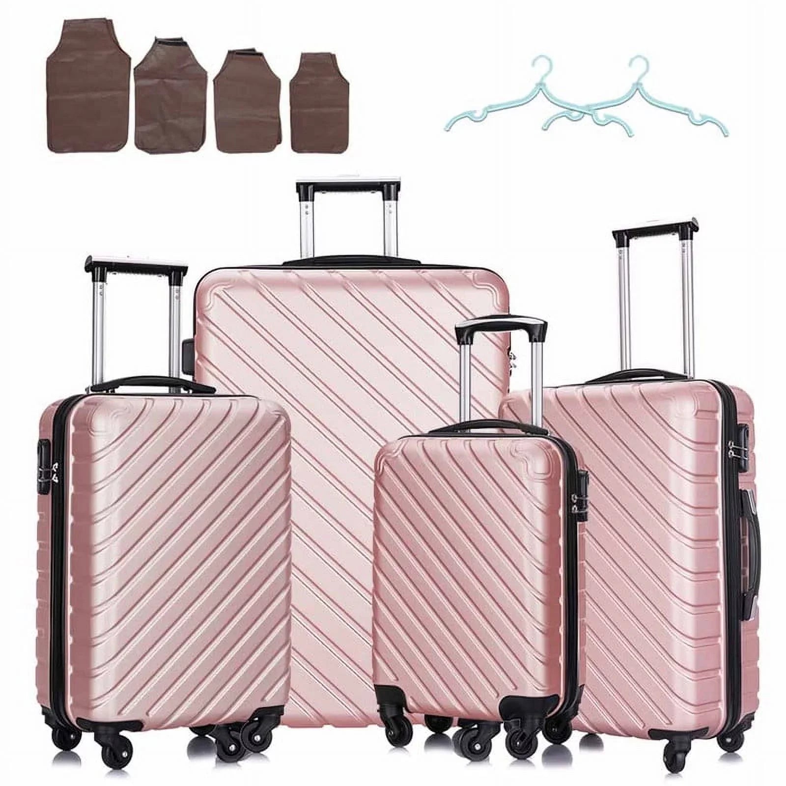 4 Piece Hardshell Luggage Sets,Travel Suitcase,Carry On Luggage with Spinner Wheels Free Cover&Hanger Inside rose gold
