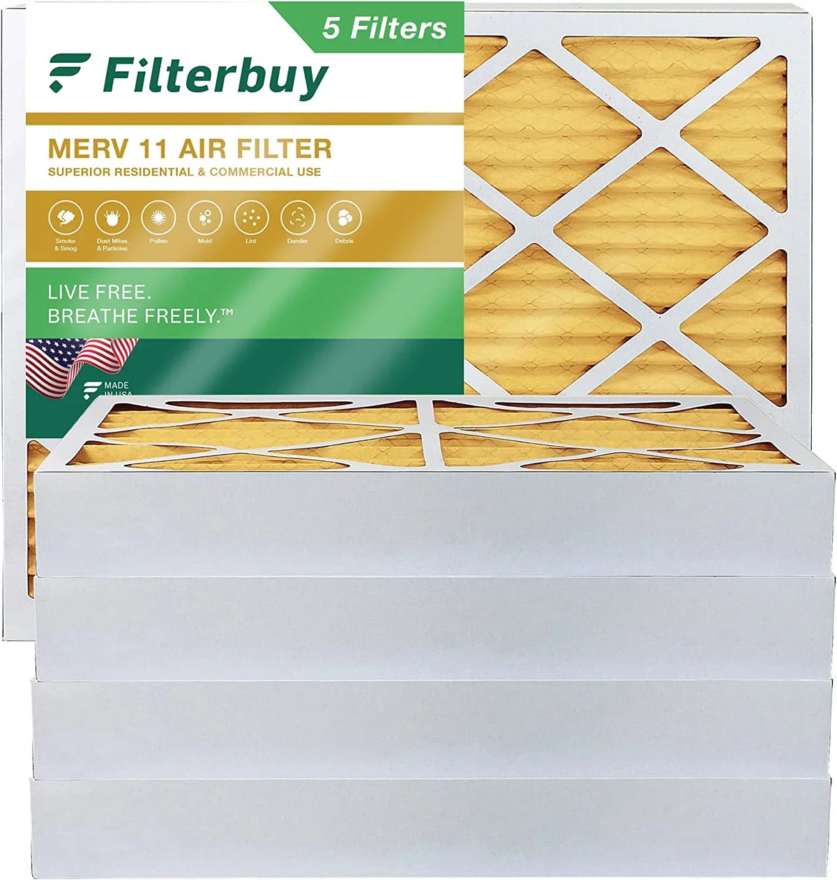 Filterbuy 16x20x4 MERV 11 Pleated HVAC AC Furnace Air Filters (5-Pack)
