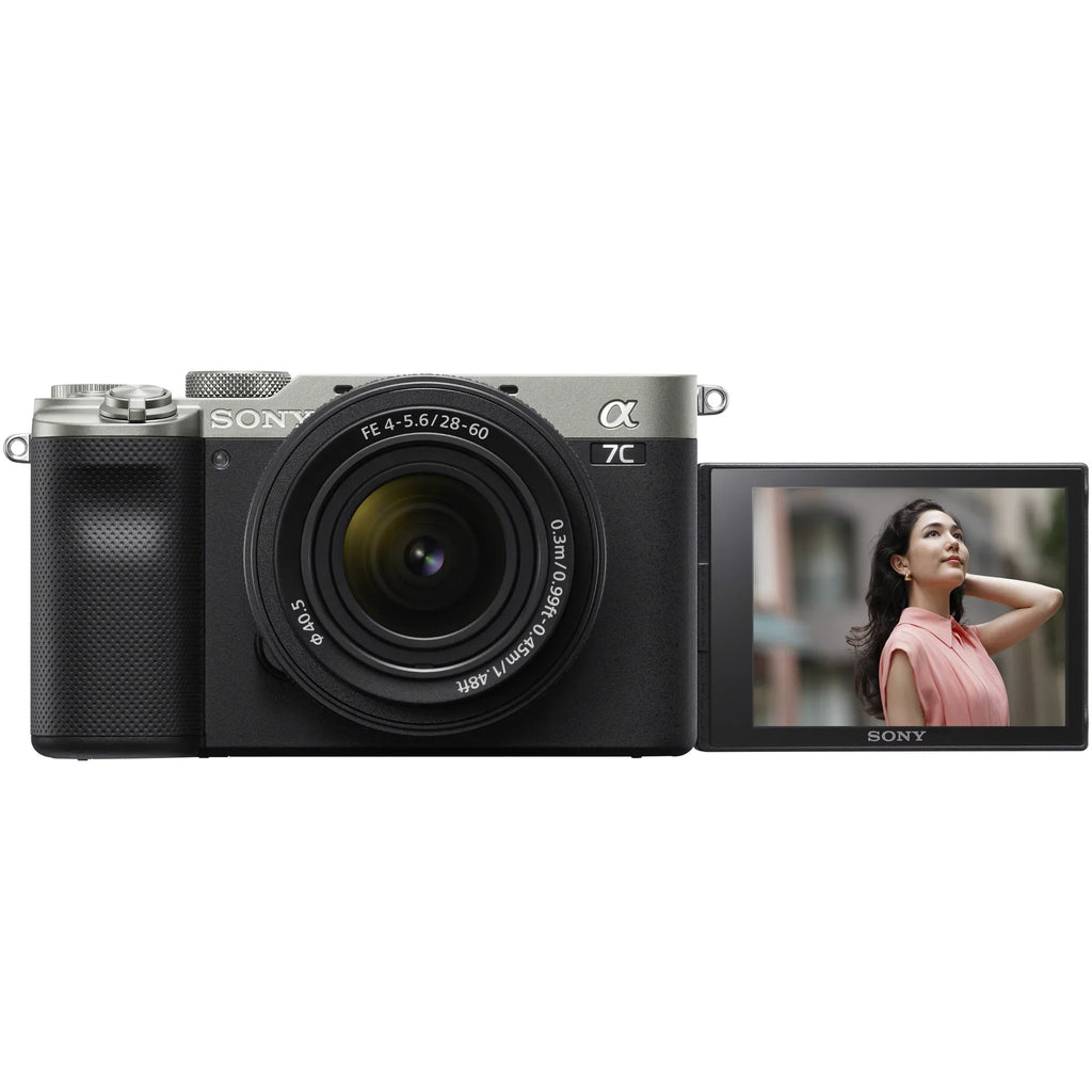Sony a7C Mirrorless Full Frame Camera Alpha 7C Body with 28-60mm F4-5.6 Lens Kit Silver ILCE7CL/S Bundle with Deco Gear Case + Extra Battery + Flash + Filters + Macro & Telephoto Lenses + Accessories