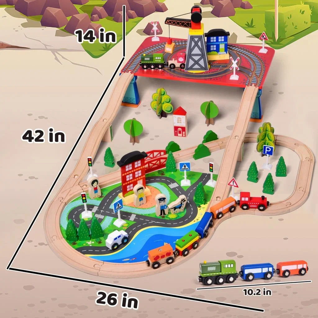 Fun Little Toys 88PCs Wooden Play Set, Enchanting Wooden Train  Set for Toddlers Age 3+