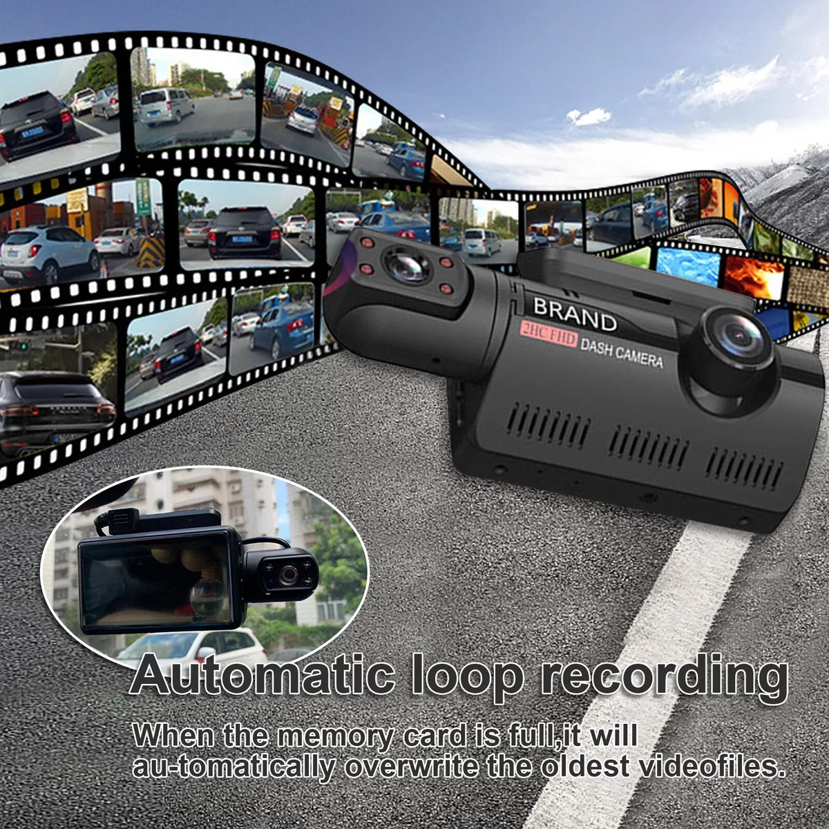 Rearview Mirror Monitor - IPS Screen DVR Rear View Dual Camera Video Recording System in Full HD 1080p with Built-in G-Sensor, Parking Monitor Control, Loop Recording (Black)