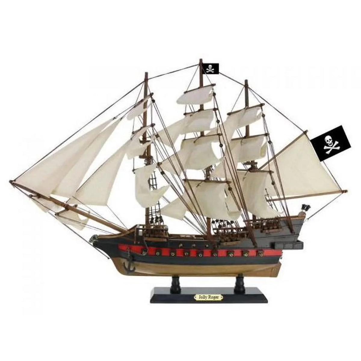 Handcrafted Model Ships  20 in. Wooden Captain Hooks Jolly Roger White Sails Pirate Ship Model from Peter Pan
