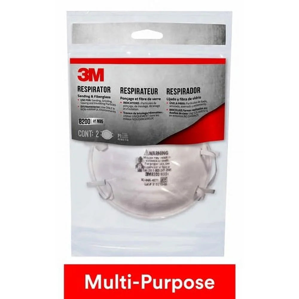 3M N95 Particle Respirator 8200 Mask Disposable, Lightweight, Stretchable, Adjustable Nose Clip - Airborne Particle, Mold, Dust, Granular Pesticide, Allergen Protection - 12 / Carton