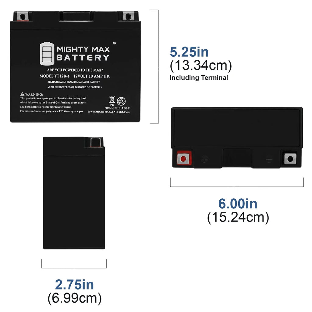 YT12B-4 12V 10Ah SLA Battery Replacement for Power Max GT12B-4