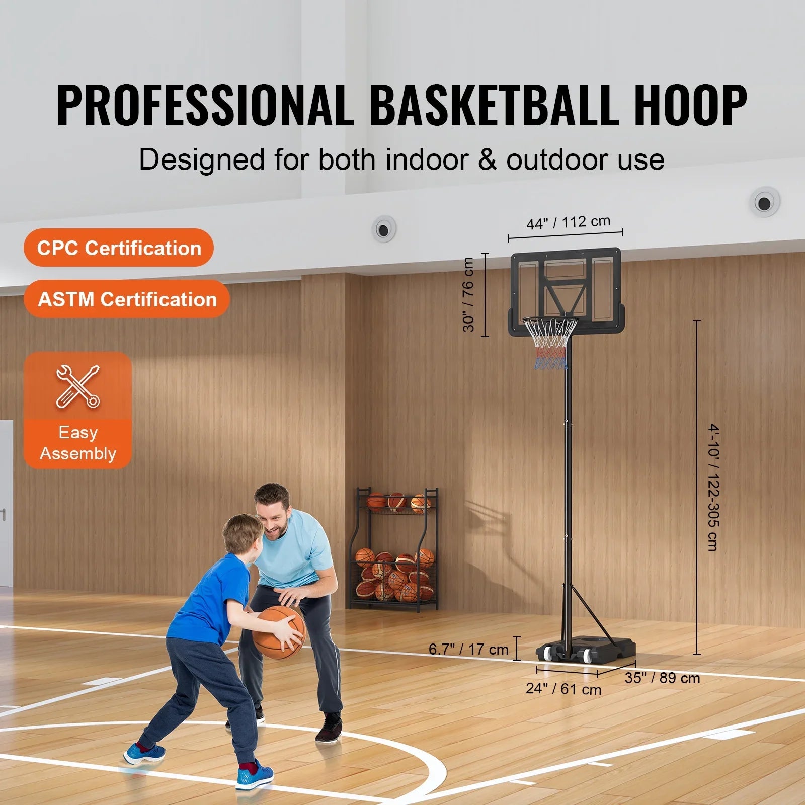 SKYSHALO Portable Basketball Hoop Goal 4-10ft Adjustable Height, Indoor Outdoor Basketball Hoop System w/ 44" Shatterproof Backboard and Stand Wheels for Teenagers Youth Junior