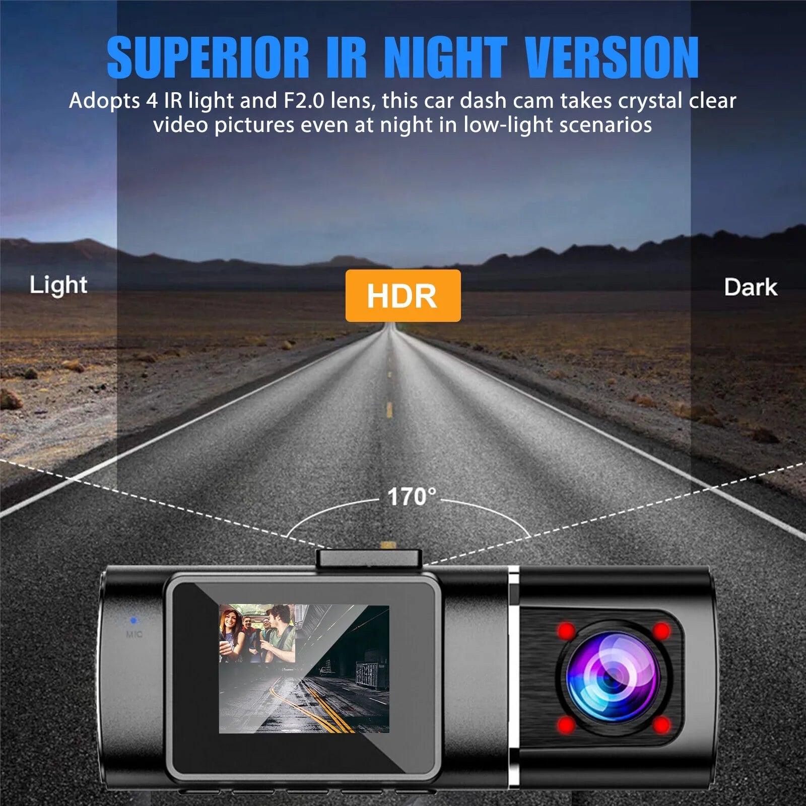 Dual Lens Car DVR Dash Cam Video Recorder G-Sensor 1080P HD Front+Inside Camera