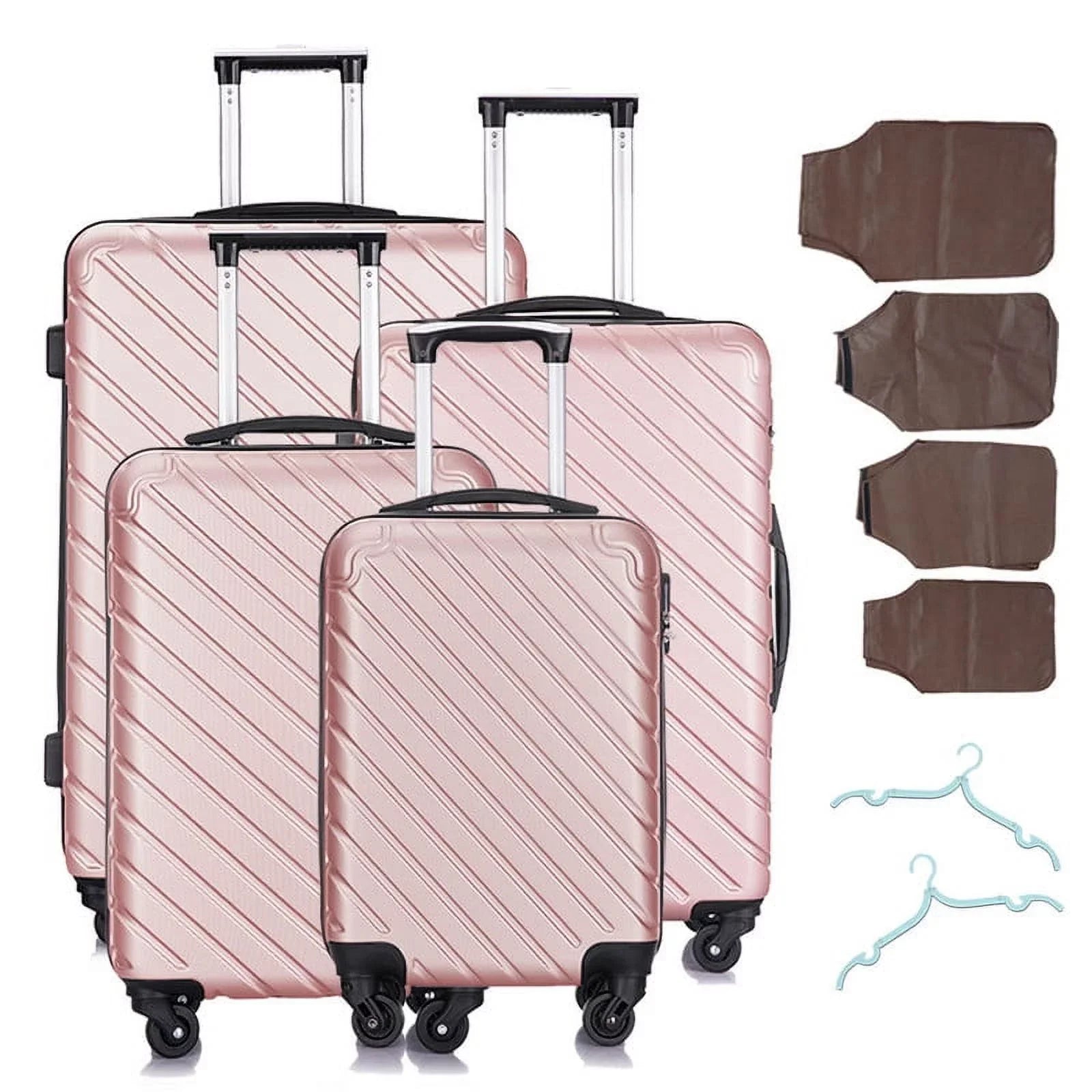 4 Piece Hardshell Luggage Sets,Travel Suitcase,Carry On Luggage with Spinner Wheels Free Cover&Hanger Inside rose gold