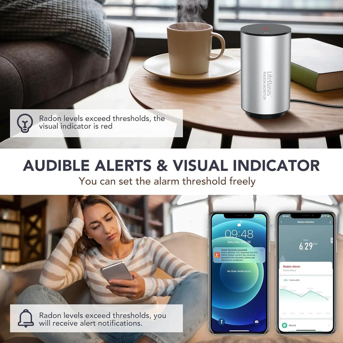 Life Basis Radon Detector for Home Smart Radon Monitor Fast Capture of Fluctuating Levels