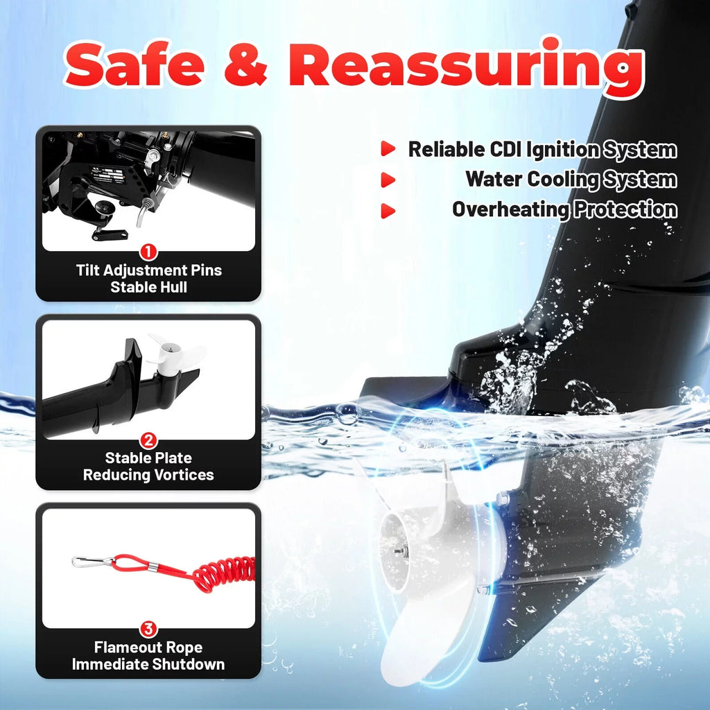 CNCEST Outboard Motor 6 Hp 2-Stroke Inflatable Fishing Boat Motor Engine Water Cooling System