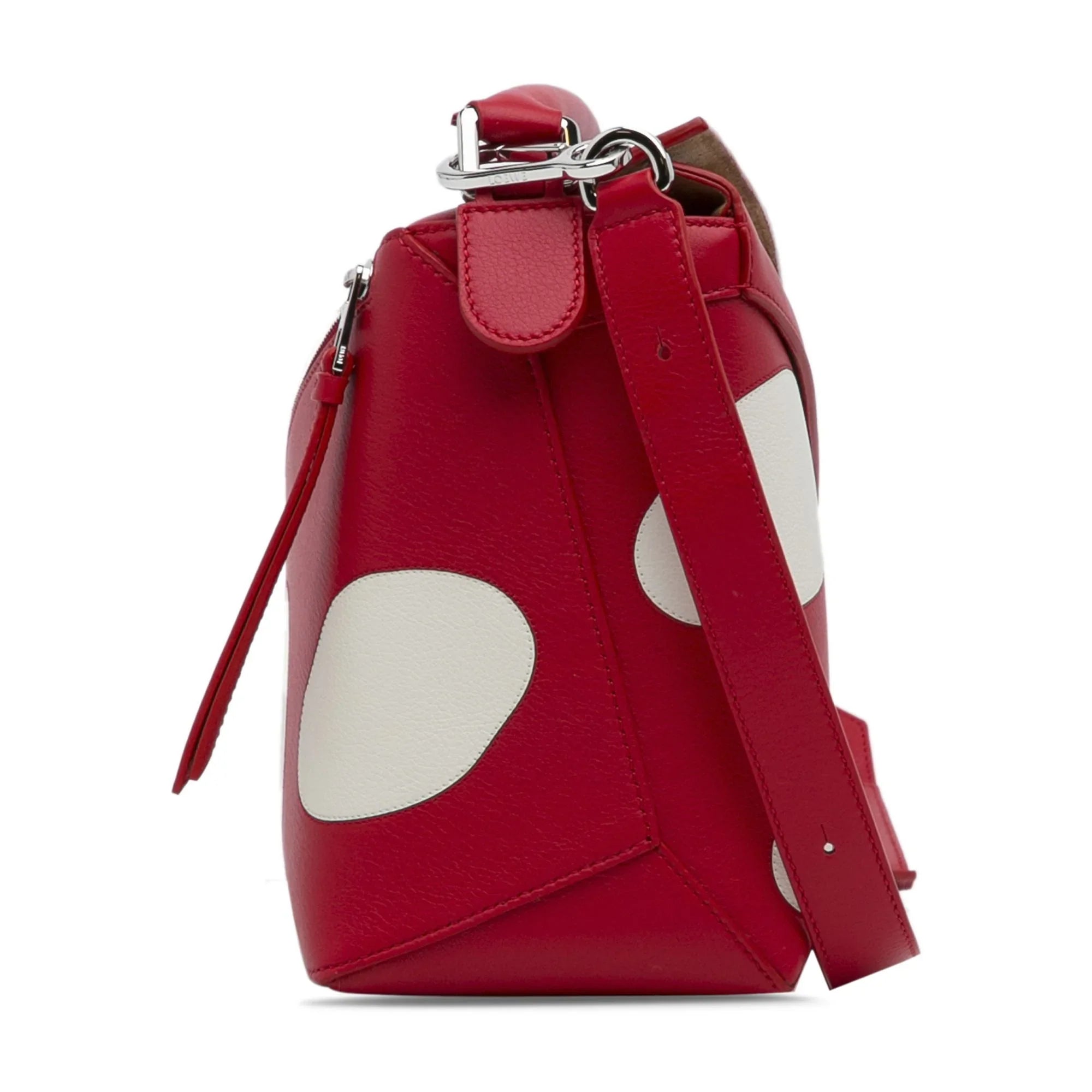 Pre-Owned Authenticated LOEWE Small Mushroom Puzzle Edge Calf Leather Red Satchel Unisex (Good)