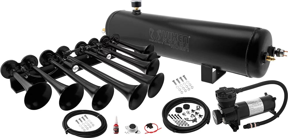 Vixen Horns OCTOPOD Train Horn Kit for Trucks/Car/Semi. Complete Onboard System- 200psi Air Compressor, 3 Gallon Aluminum Tank, 8 Trumpets.Super Loud dB.Fits Vehicles like Pickup/Jeep VXO4830AB/8124XB