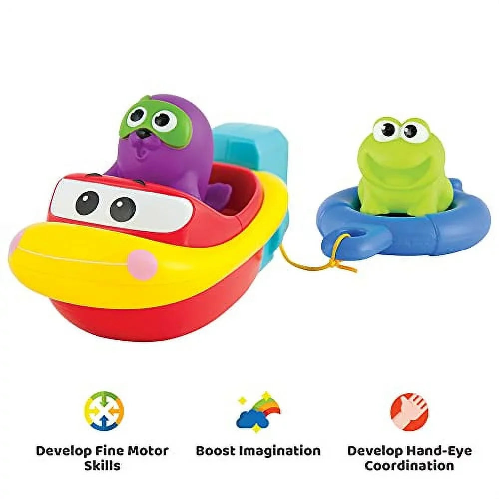 KiddoLab Pull 'N Go Boat Seat - Bath Toys for Boys & Girls - Toy Boats for Babies, Kids & Toddlers - Bathtub & Pool Playtime Floating Accessories - Child-Safe & Durable Plastic, No Batteries Needed