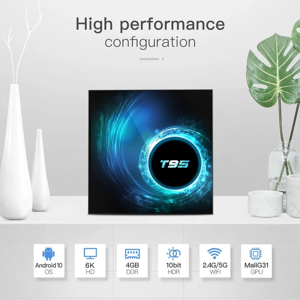 JahyShow T95 Android 10.0 TV Box - Living Room, Smart Quad-Core Media, 4GB+64GB, Streaming Ease