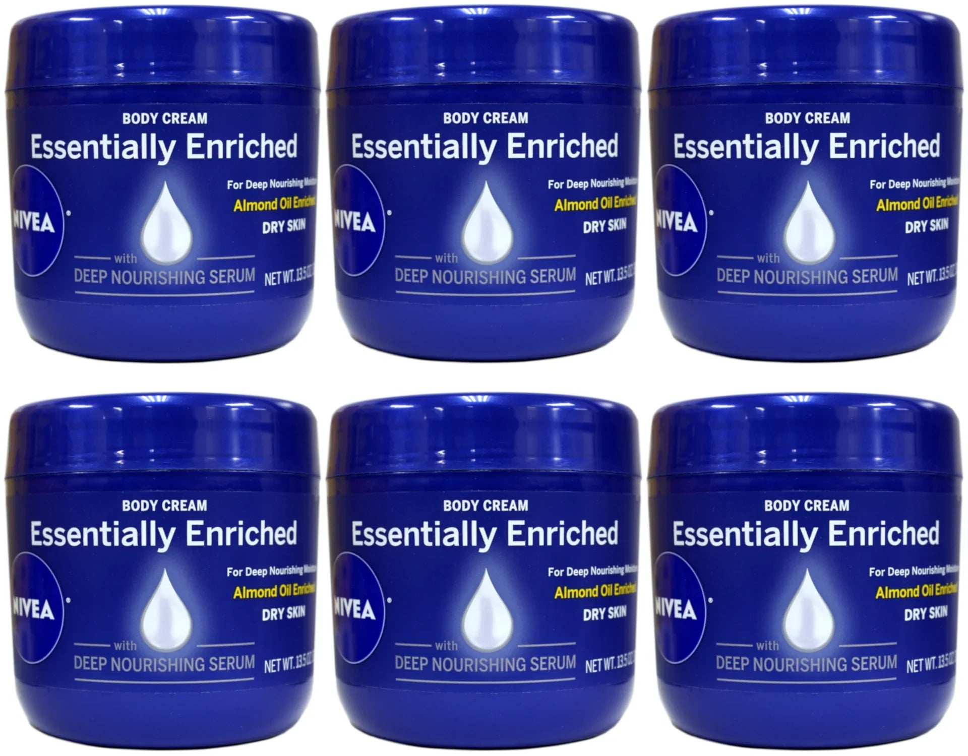 NIVEA Essentially Enriched Body Cream Almond Oil Deep Nourishing Serum 13.5 oz Pack of 6