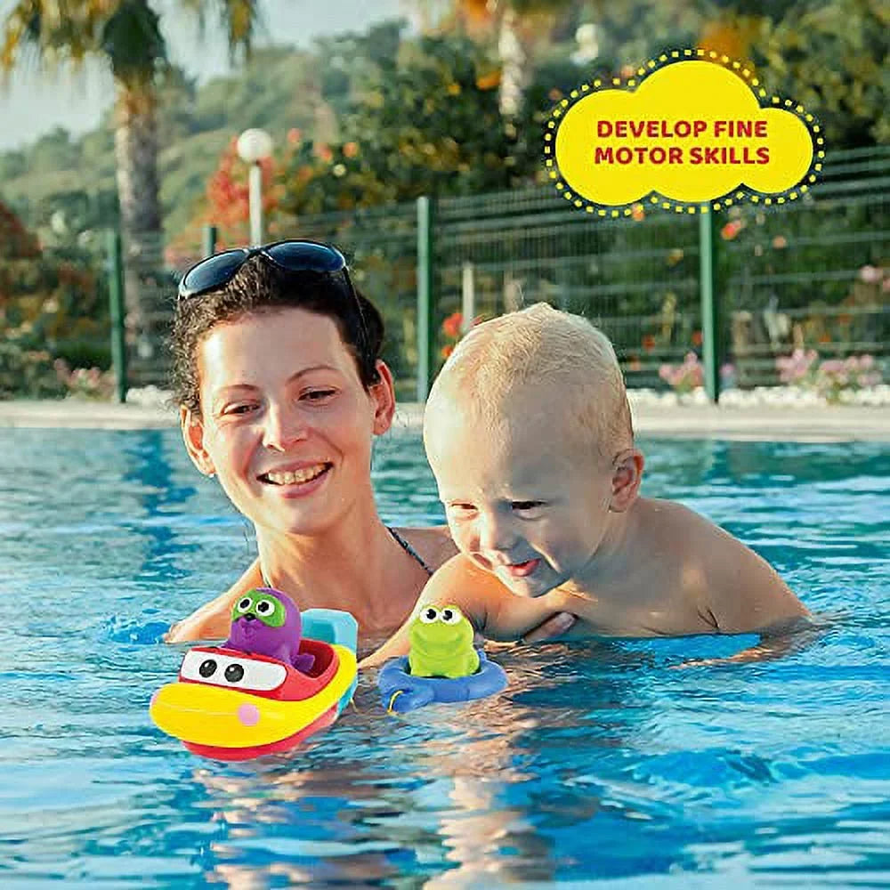 KiddoLab Pull 'N Go Boat Seat - Bath Toys for Boys & Girls - Toy Boats for Babies, Kids & Toddlers - Bathtub & Pool Playtime Floating Accessories - Child-Safe & Durable Plastic, No Batteries Needed