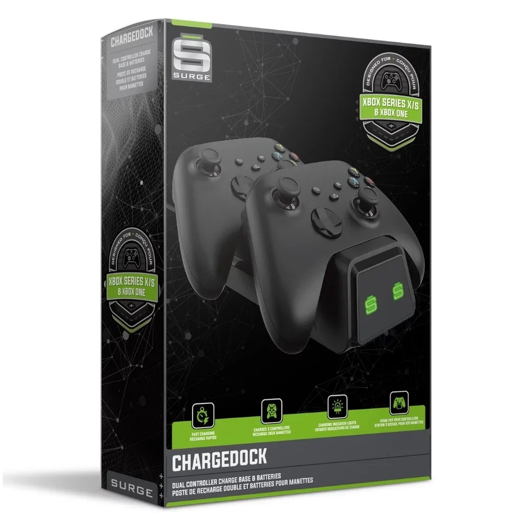 Microsoft Xbox Series S 512GB Digital Console with Extra Wireless Controller - Shock Blue - Surge CHARGEDOCK Dual Charge Base and Powerpack Battery/Charge Cable Bundle with Microfiber Cleaning Cloth