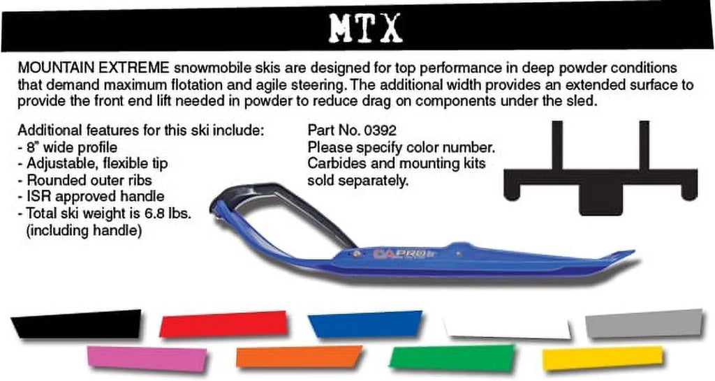 Pair of Red C&A Pro MTX 8" Snowmobile Mountain/Trail Skis W/Black C&A Loops