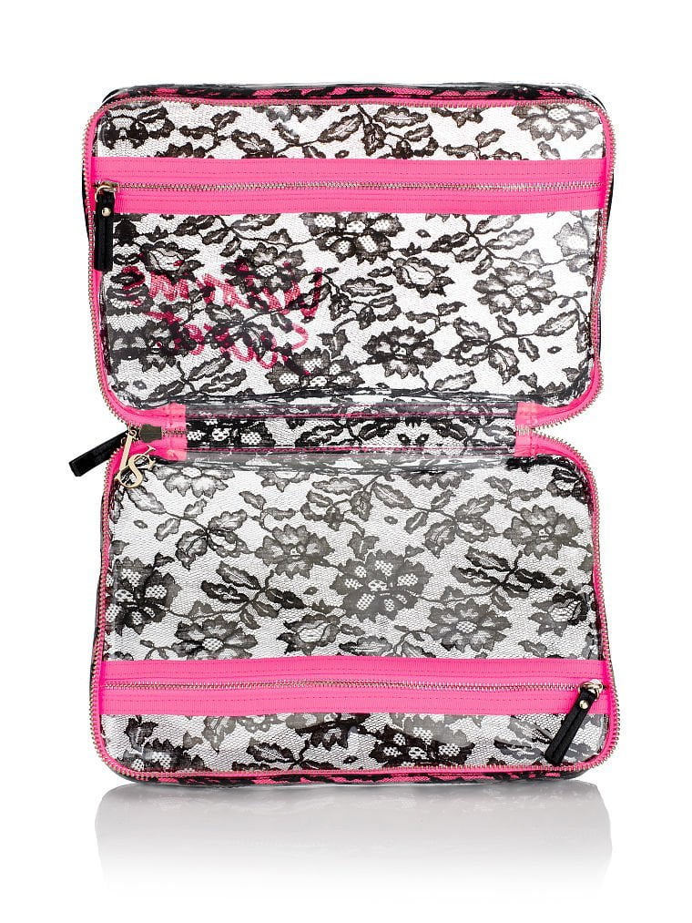 Victoria's Secret Makeup Cosmetic Bag Clear Black Lace Print New