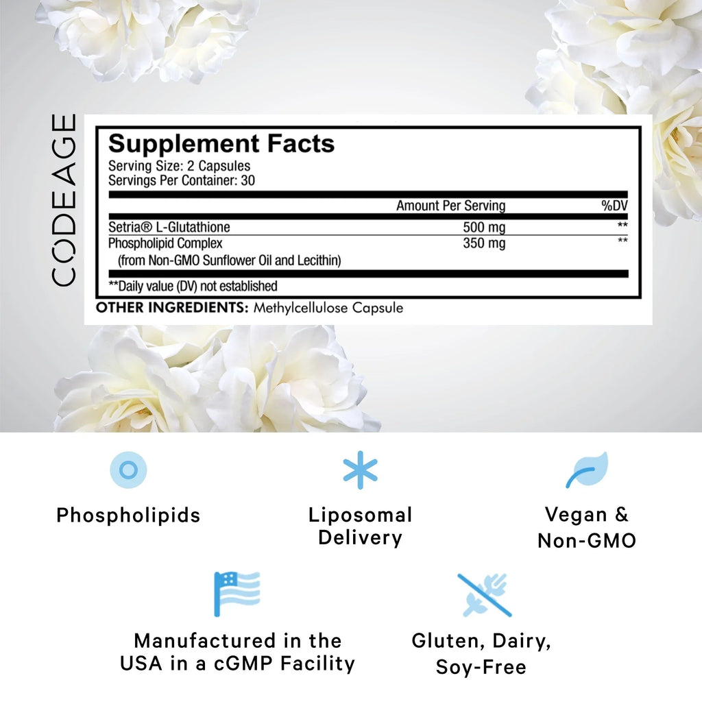 Codeage Liposomal Glutathione, Setria® L Glutathione Capsules, Phospholipid Complex, Vegan, Non-GMO, 60 ct