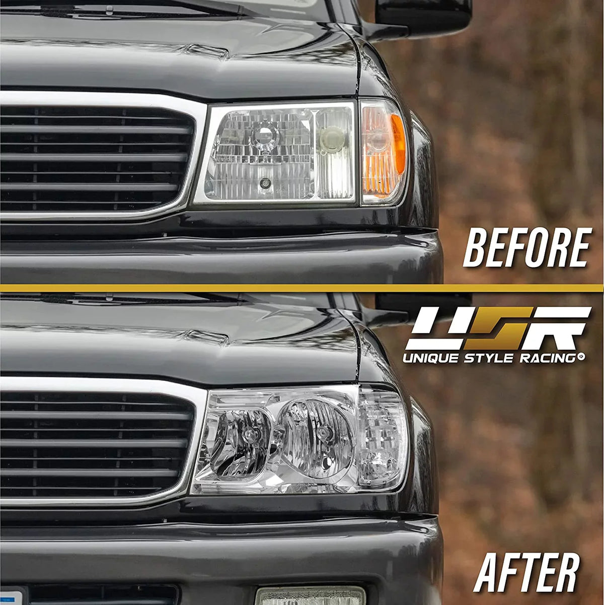 USR DEPO FJ100 Headlights - Headlamps Set (Left + Right) Compatible with 1998-2005 Toyota Land Cruiser FJ 100 (Euro Style with Clear Corner ONE Piece Design)