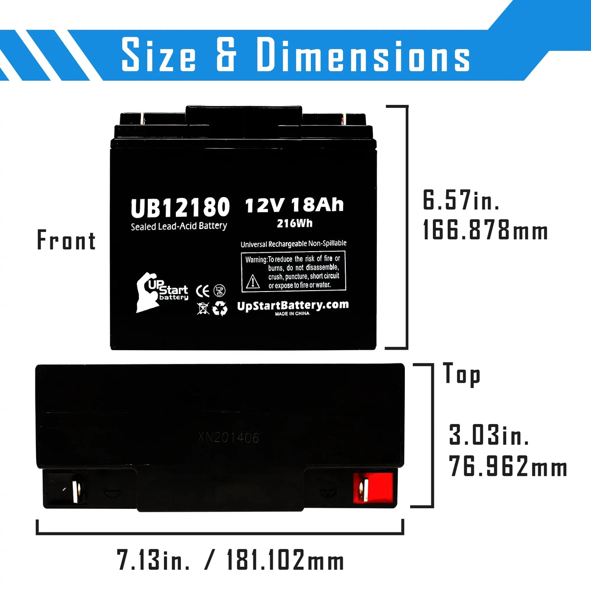 2x Pack - Compatible GS / Portalac PX12180 Battery - Replacement UB12180 Universal Sealed Lead Acid Battery (12V, 18Ah, 18000mAh, T4 Terminal, AGM, SLA)