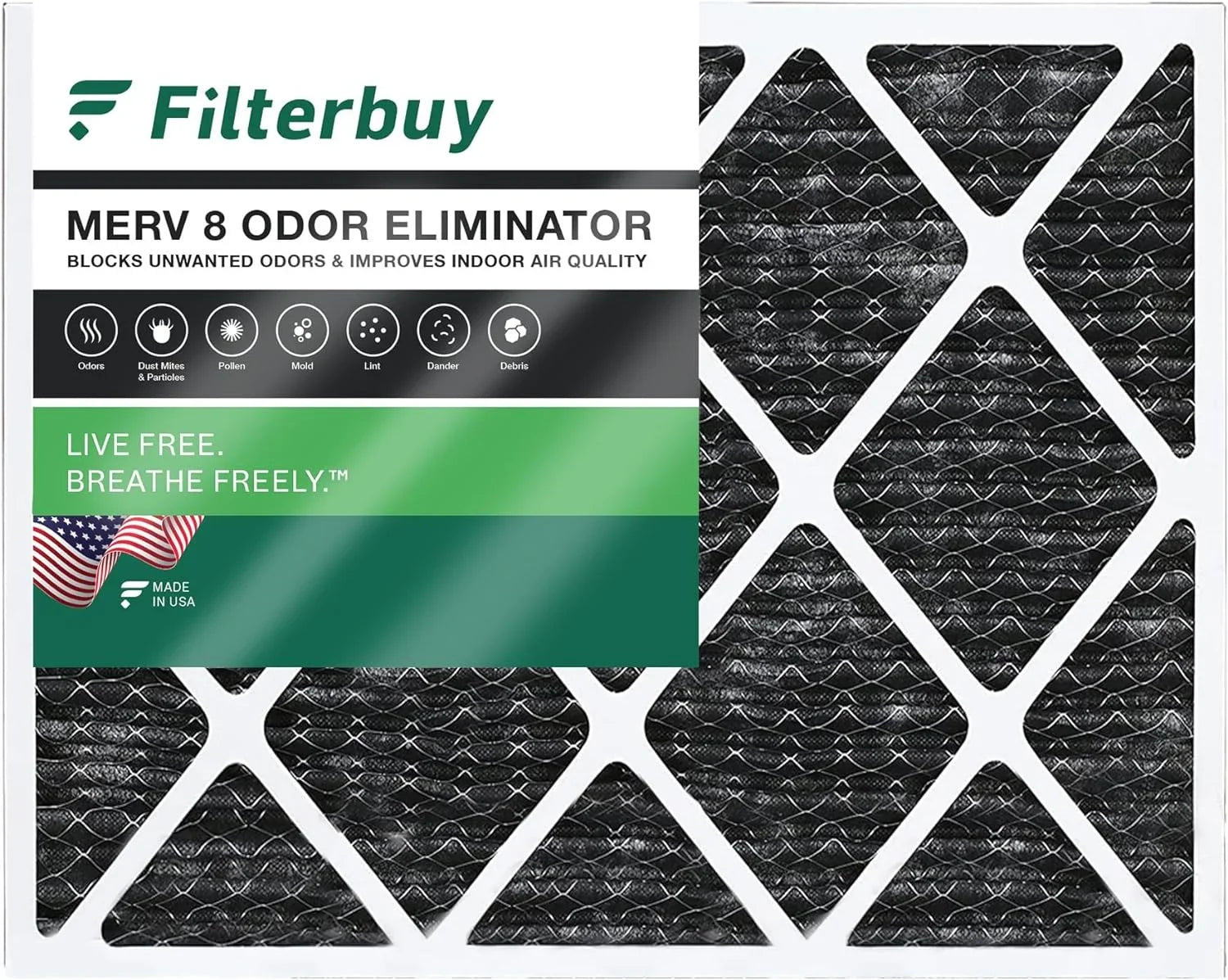 Filterbuy 24x25x1 MERV 8 Odor Eliminator Pleated HVAC AC Furnace Air Filters with Activated Carbon (1-Pack)