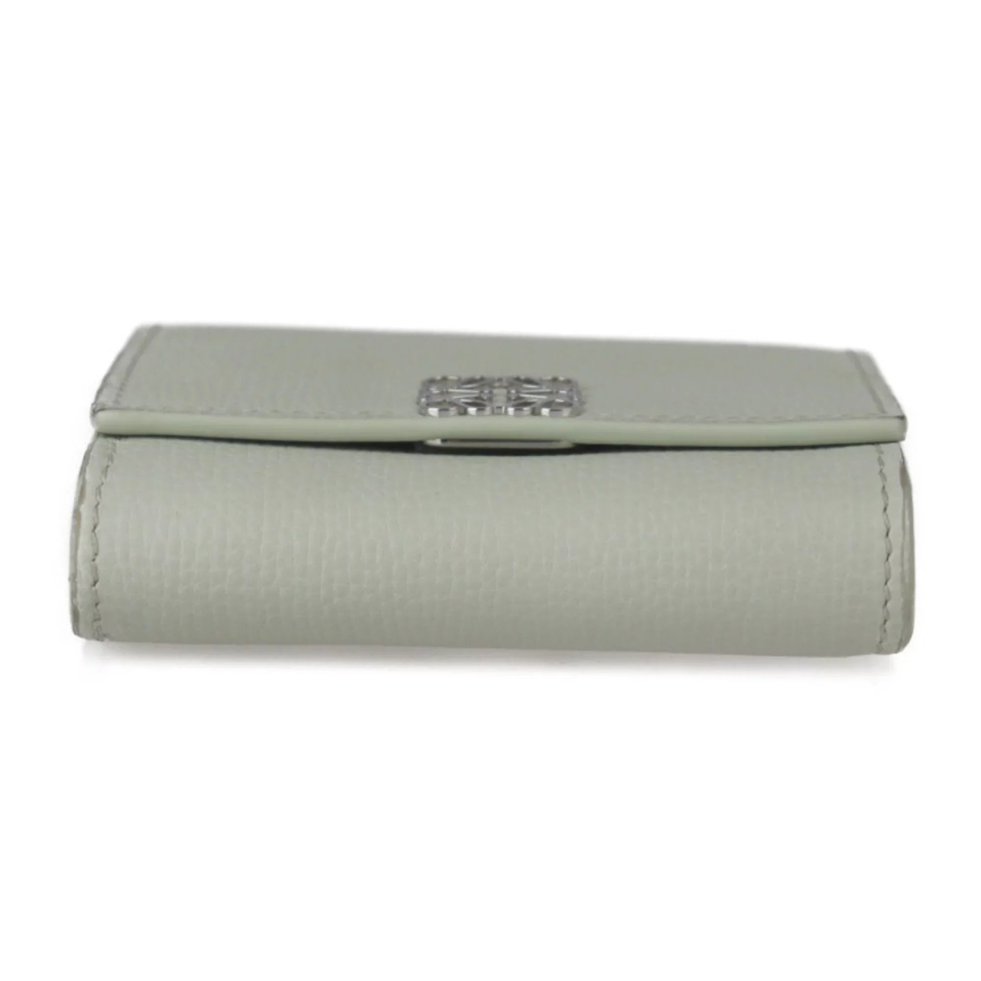 Pre-Owned LOEWE Loewe ANAGRAM COMPACT FLAP WALLET Anagram compact flap wallet folio C821L57X01 leather light green series silver metal fittings L-shaped fastener (Good)