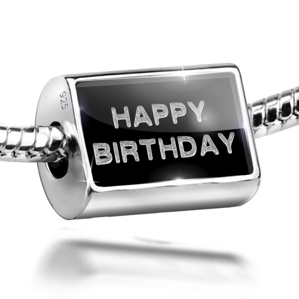 Neonblond Charm Happy Birthday Clear Ice Cubes on Black 925 Sterling Silver Bead