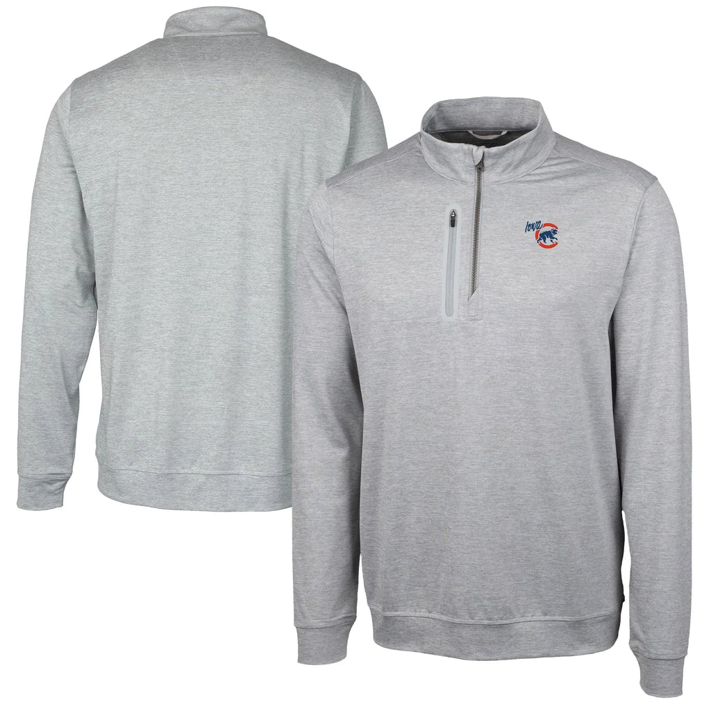 Men's Cutter & Buck  Gray Iowa Cubs Big & Tall Stealth Heathered Quarter-Zip Pullover Top