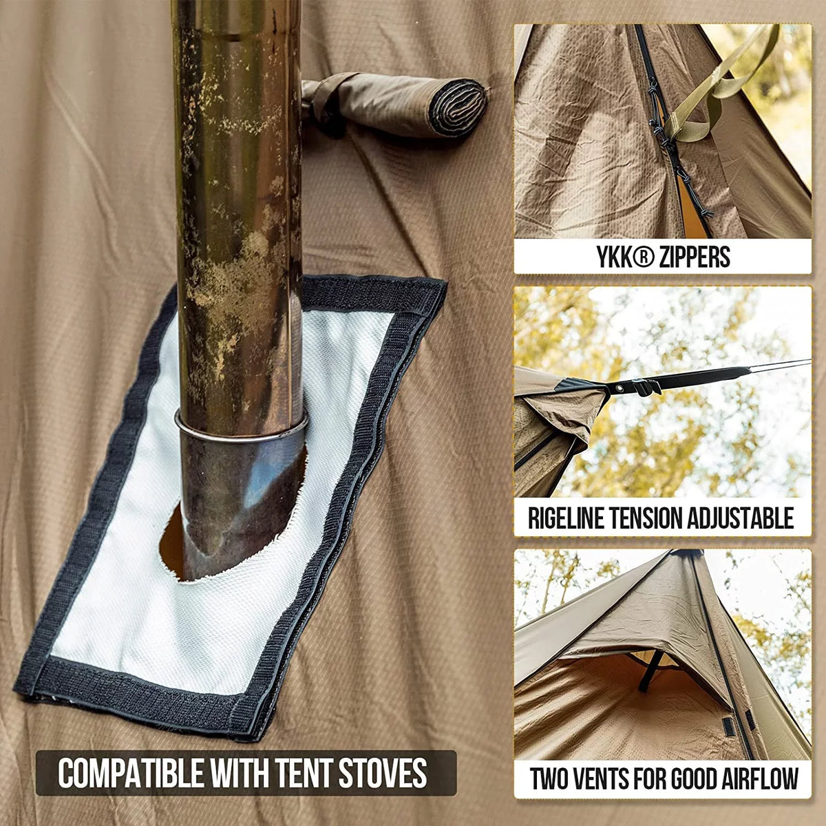 YUNWEN ROCDOMUS Hammock Hot Tent with Stove Jack, Versatile Lightweight Waterproof Camping Tarp with Zippered Tent Bag, PU3000mm 4 Season Tent for Stove